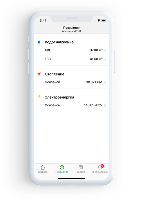 Мобильное приложение жителя -показания приборов